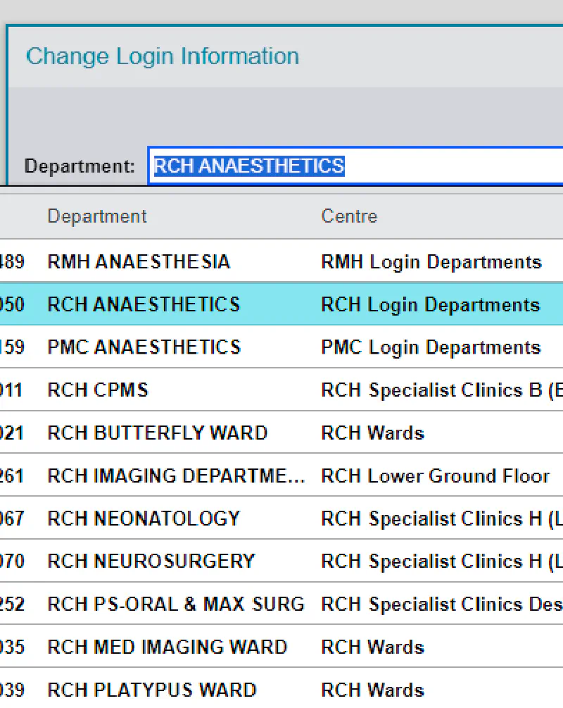 Select 'RMH Anaesthesia'